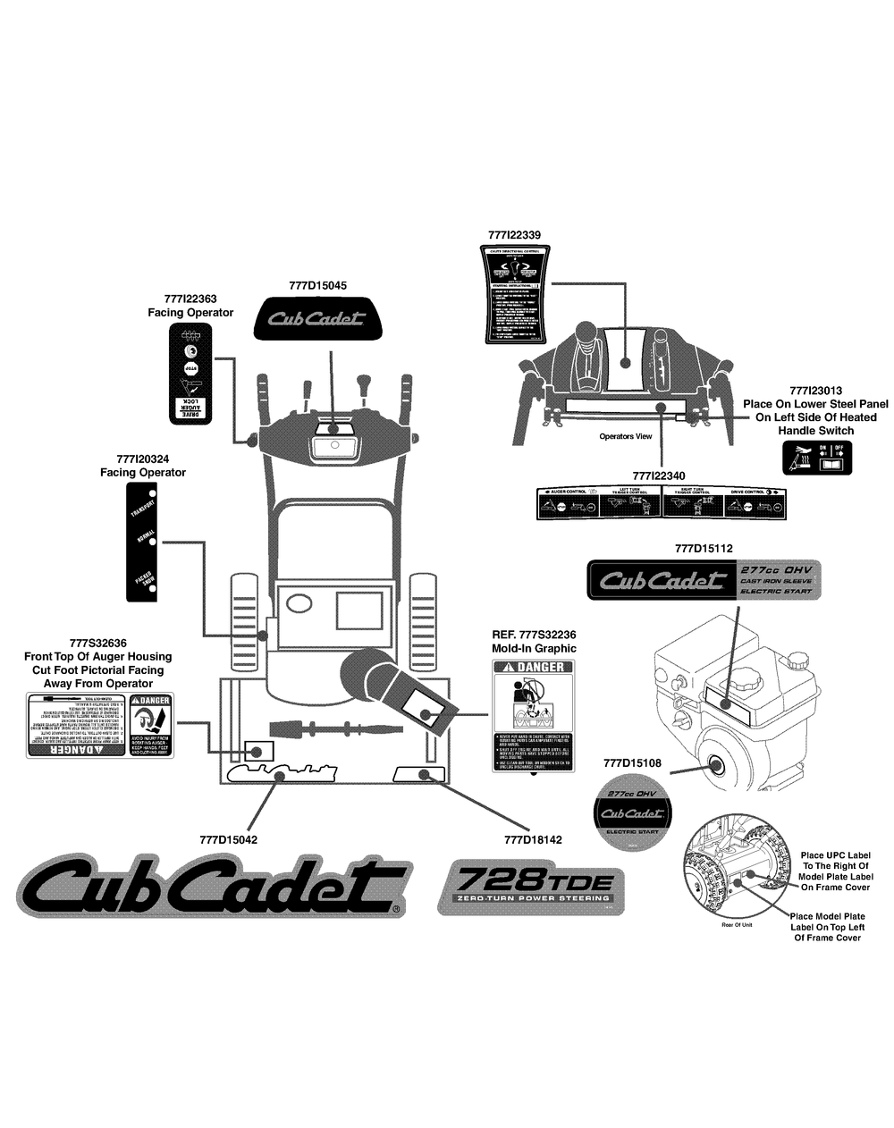 Label Map Diagram and Parts List for 2X728TDE (31AH74TT710-31AH74TT756)(2013) Cub Cadet Snow Blower